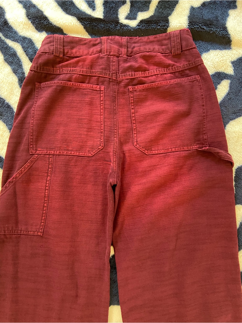Free People Stay Awhile Mulberry Burgundy Carpenter Utility Pants Distressed 0 - Picture 12 of 16